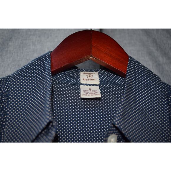 Johnny Cotton Navy Blue Polka Dot Button Down Blouse Size 3 (Medium) - Picture 3 of 4